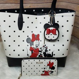 Kate Spade Minnie Mouse Reversible Tote Key Chain Coin Purse Continental wallet